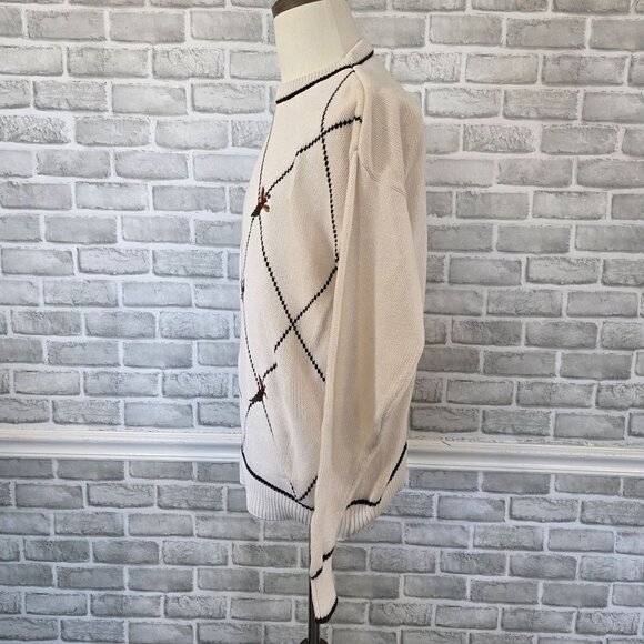 Vintage CF Hathaway Cotton Hand Intarsia Sweater Argyle Pheasant Preppy Acadamia - Picture 4 of 8